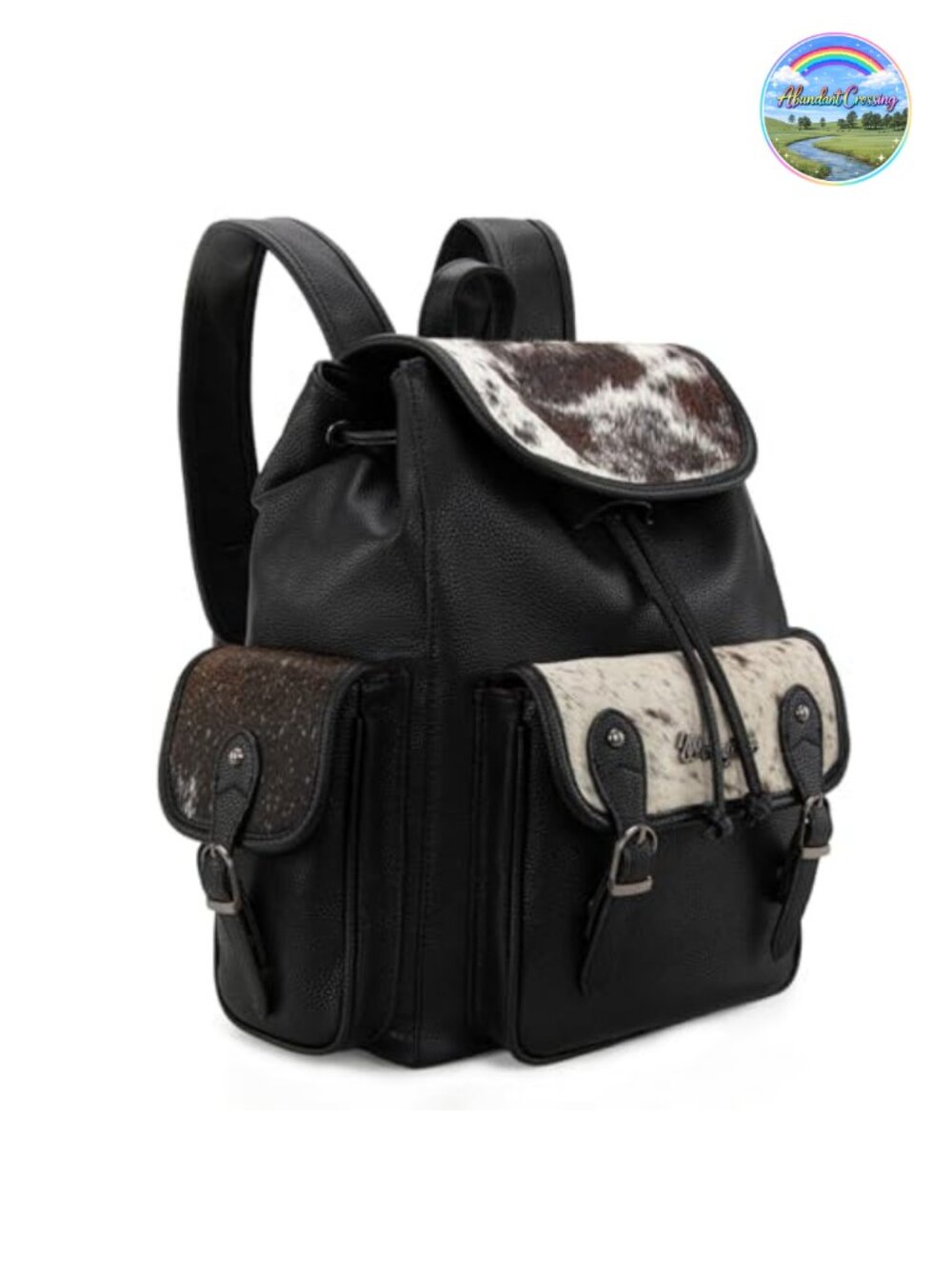 Western Tooled Floral Hair-on Cowhide Travel Backpack with Adjustable Straps